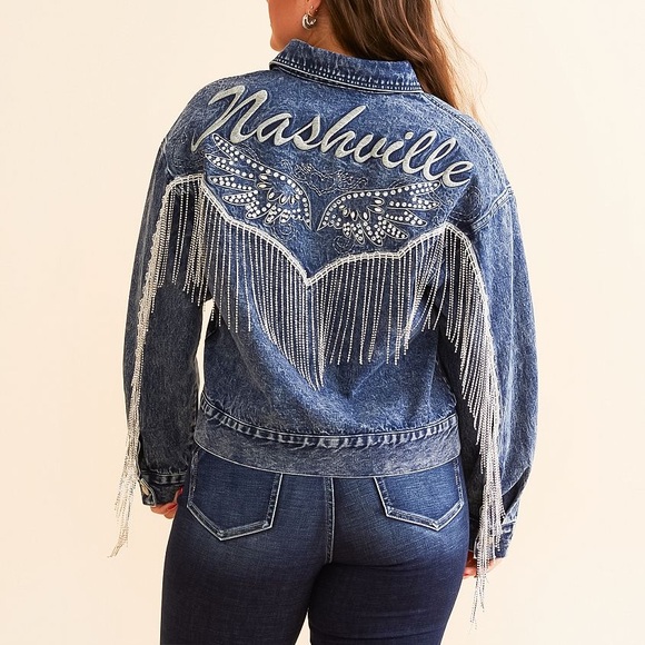 Miss Me Nashville Denim Jacket with Fringe - Picture 3 of 11